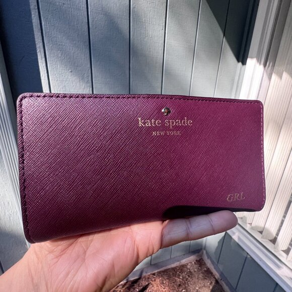 🍒 Kate Spade New York Bifold Wallet | Cherrywood / Mulled Wine | Saffiano Leath - Picture 1 of 7